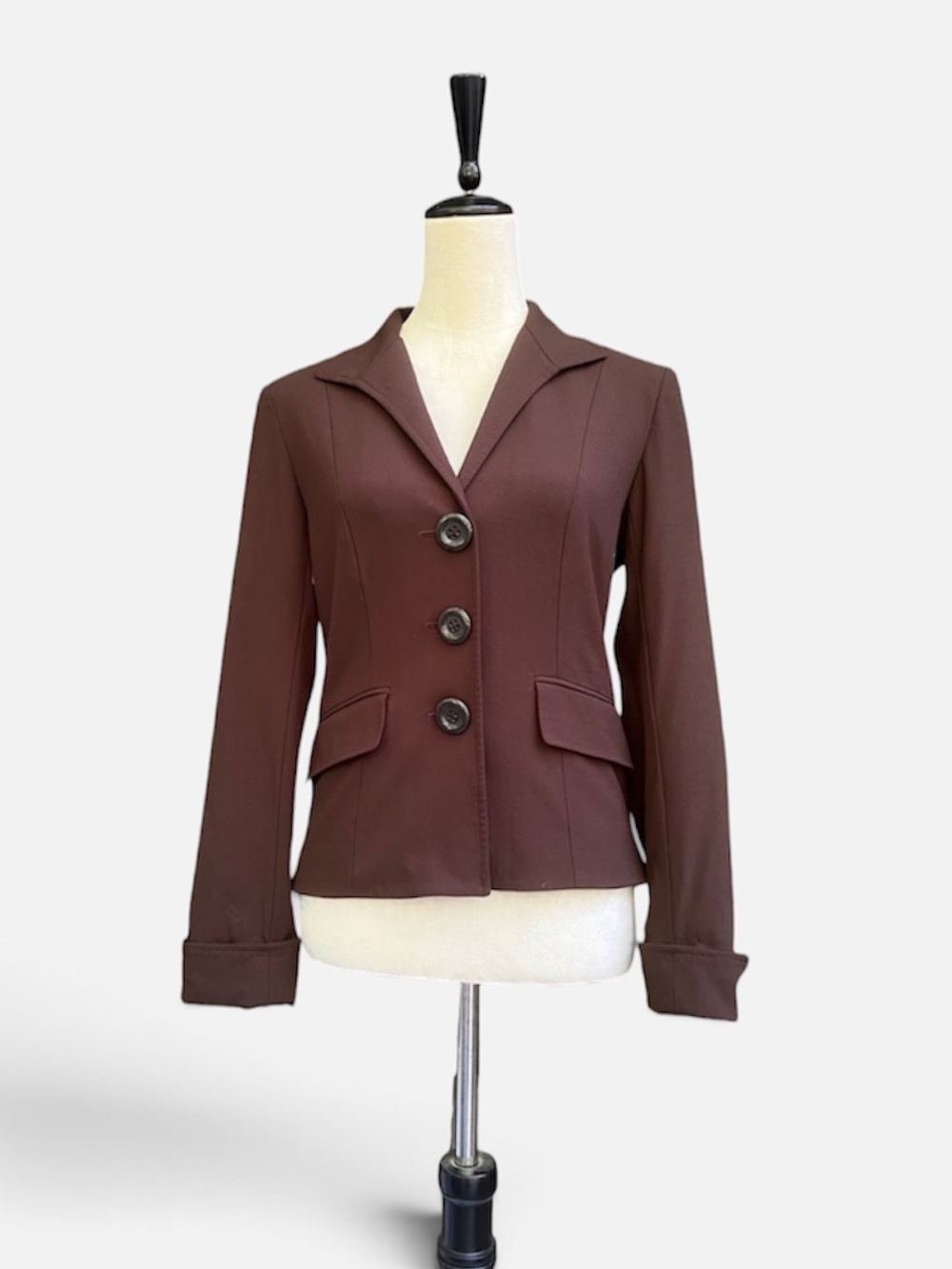 Lafayette 148 New York Brown Stretch Wool 3-Button Fitted Blazer Jacket Size 4/6